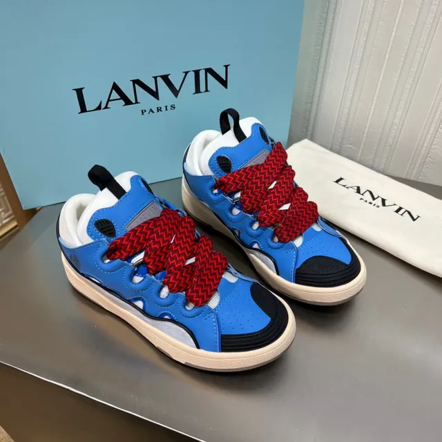 Lanvin Run-Through tênis lifestyle azul vermelho com cadarços zigzag 9