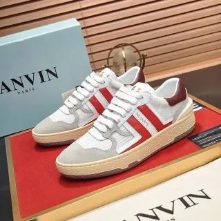 Lanvin White Red Low-Top Mesh And Suede Upper Lifestyle Sneakers