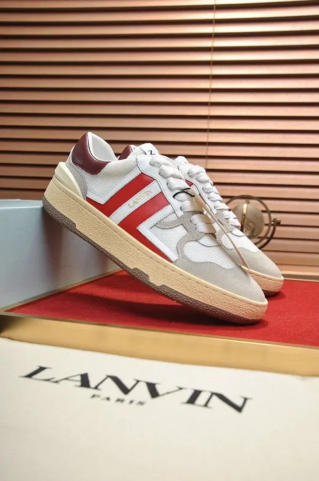 Lanvin सफेद लाल लो टॉप मेश एंड सुड अपर लाइफस्टाइल स्नीकर 8