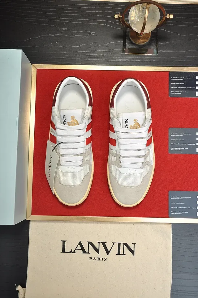 Lanvin सफेद लाल लो टॉप मेश एंड सुड अपर लाइफस्टाइल स्नीकर 9