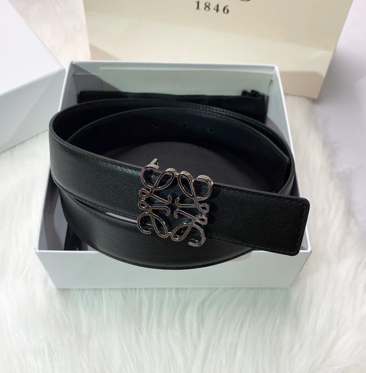 Loewe Anagram Black Leather Belt 6