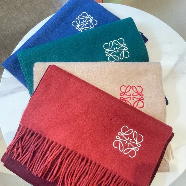 Loewe Anagram-Embroidered Beige Cashmere Scarf 3