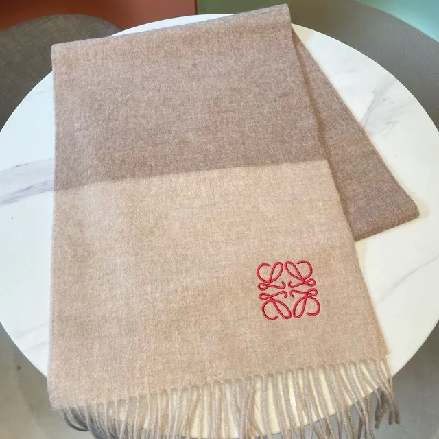 Loewe Anagram-Embroidered Beige Cashmere Scarf 4