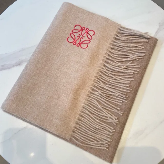 Loewe Anagram-Embroidered Beige Cashmere Scarf 5