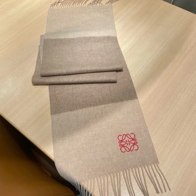 Loewe Anagram-Embroidered Beige Cashmere Scarf 6