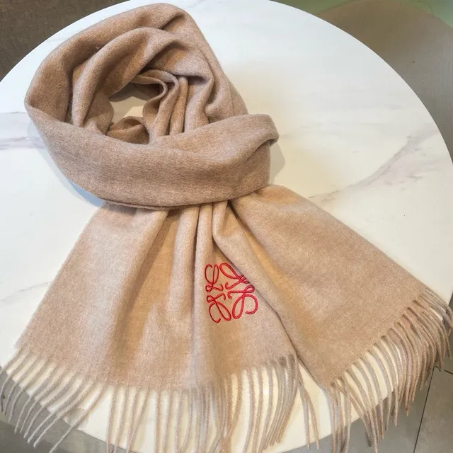 Loewe Anagram-Embroidered Beige Cashmere Scarf 7