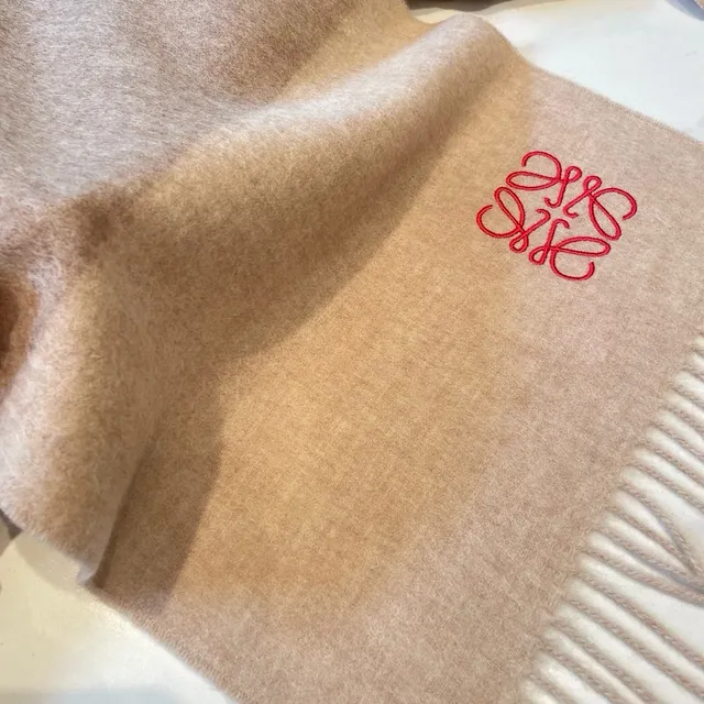 Loewe Anagram-Embroidered Beige Cashmere Scarf 8