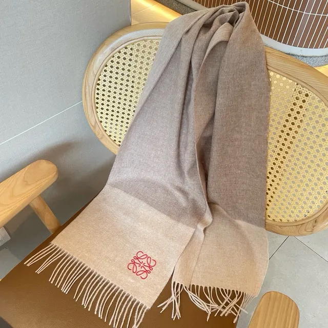Loewe Anagram-Embroidered Beige Cashmere Scarf 9