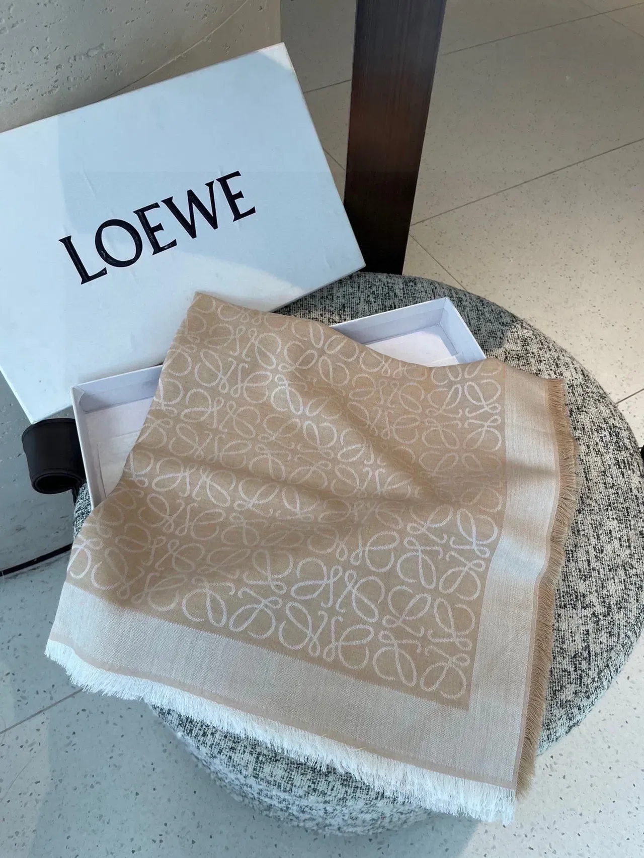 Écharpe Loewe Monogram Beige et Blanc Cachemire 6