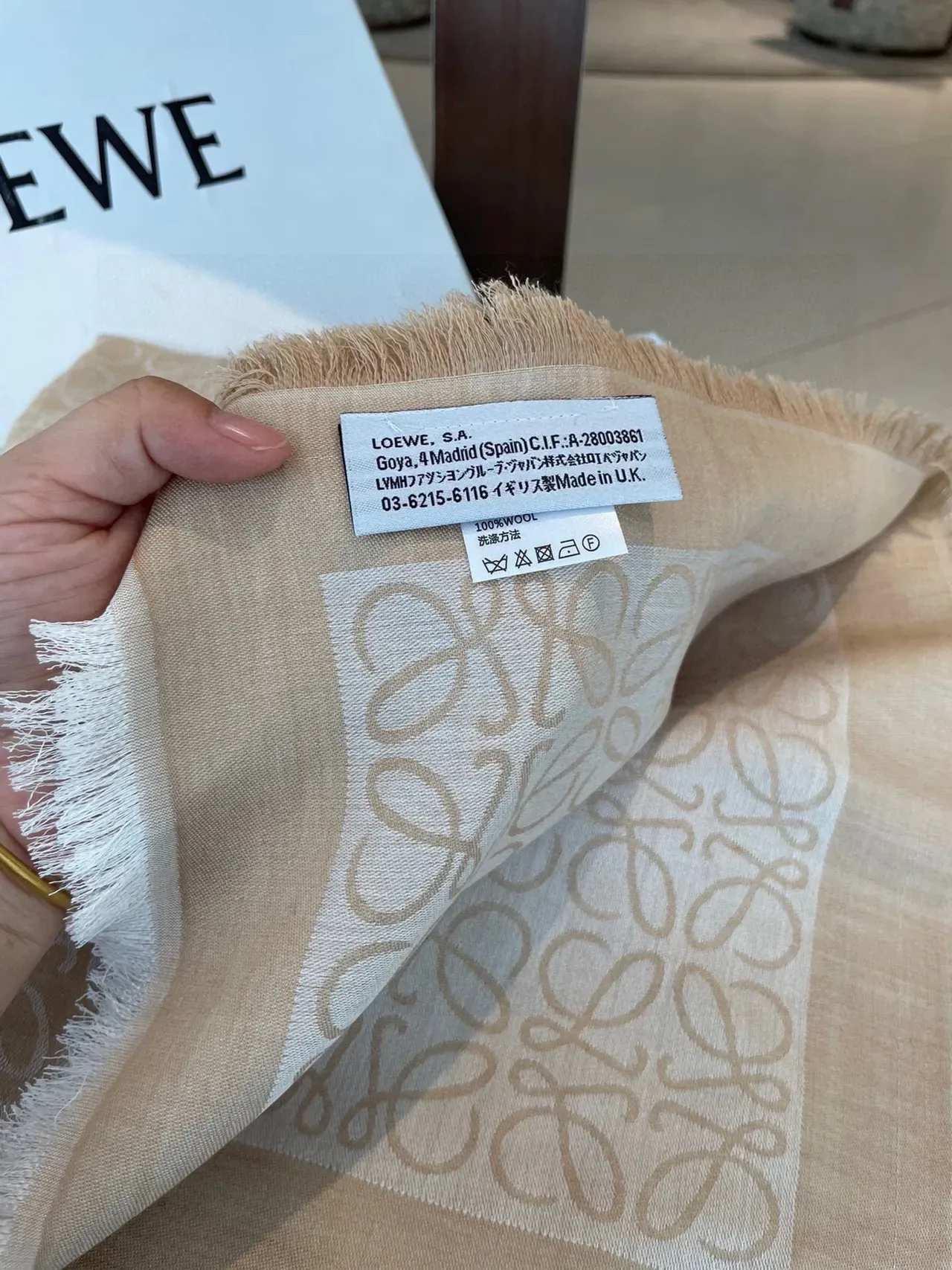 Écharpe Loewe Monogram Beige et Blanc Cachemire 7