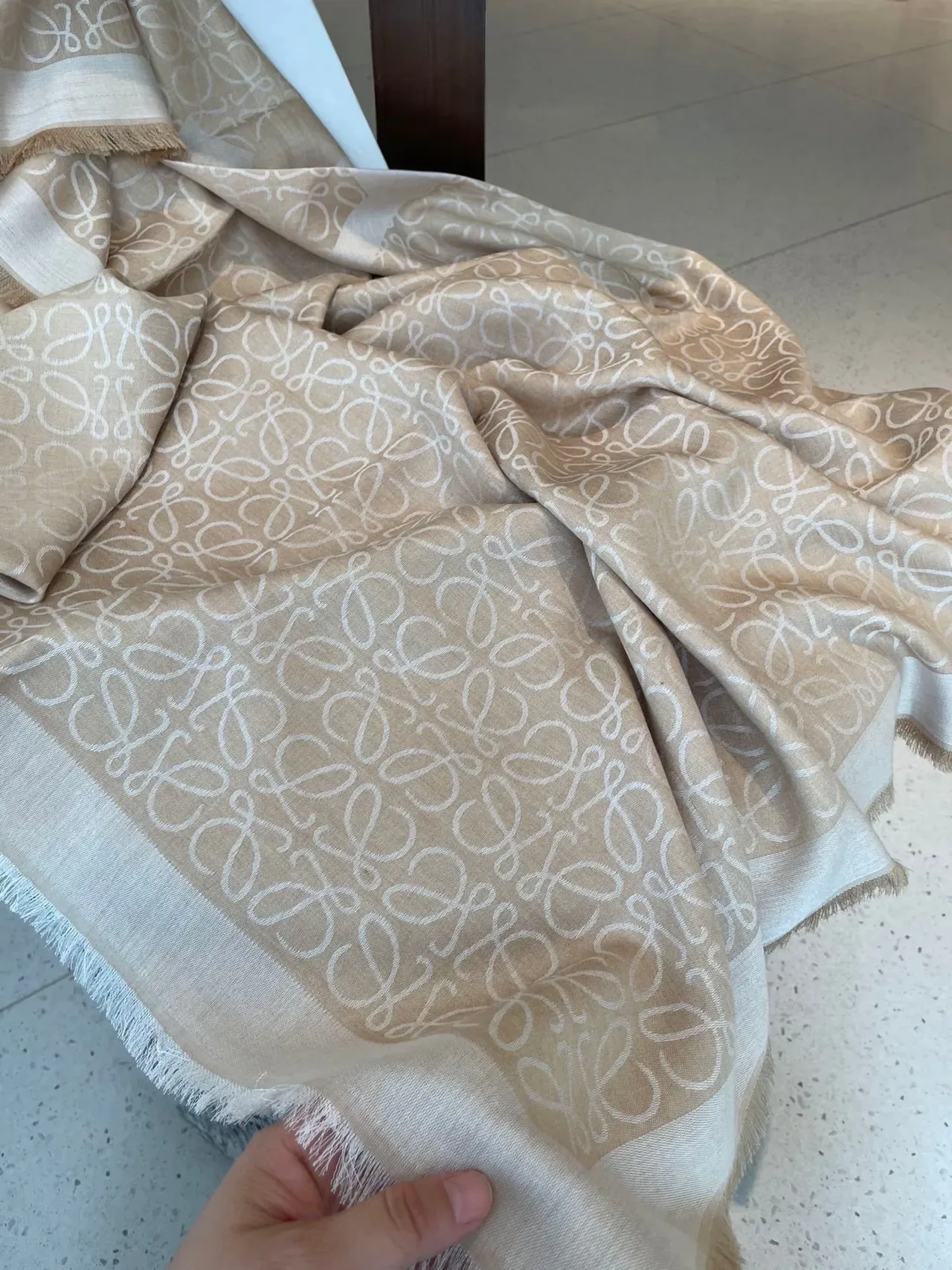 Écharpe Loewe Monogram Beige et Blanc Cachemire 8