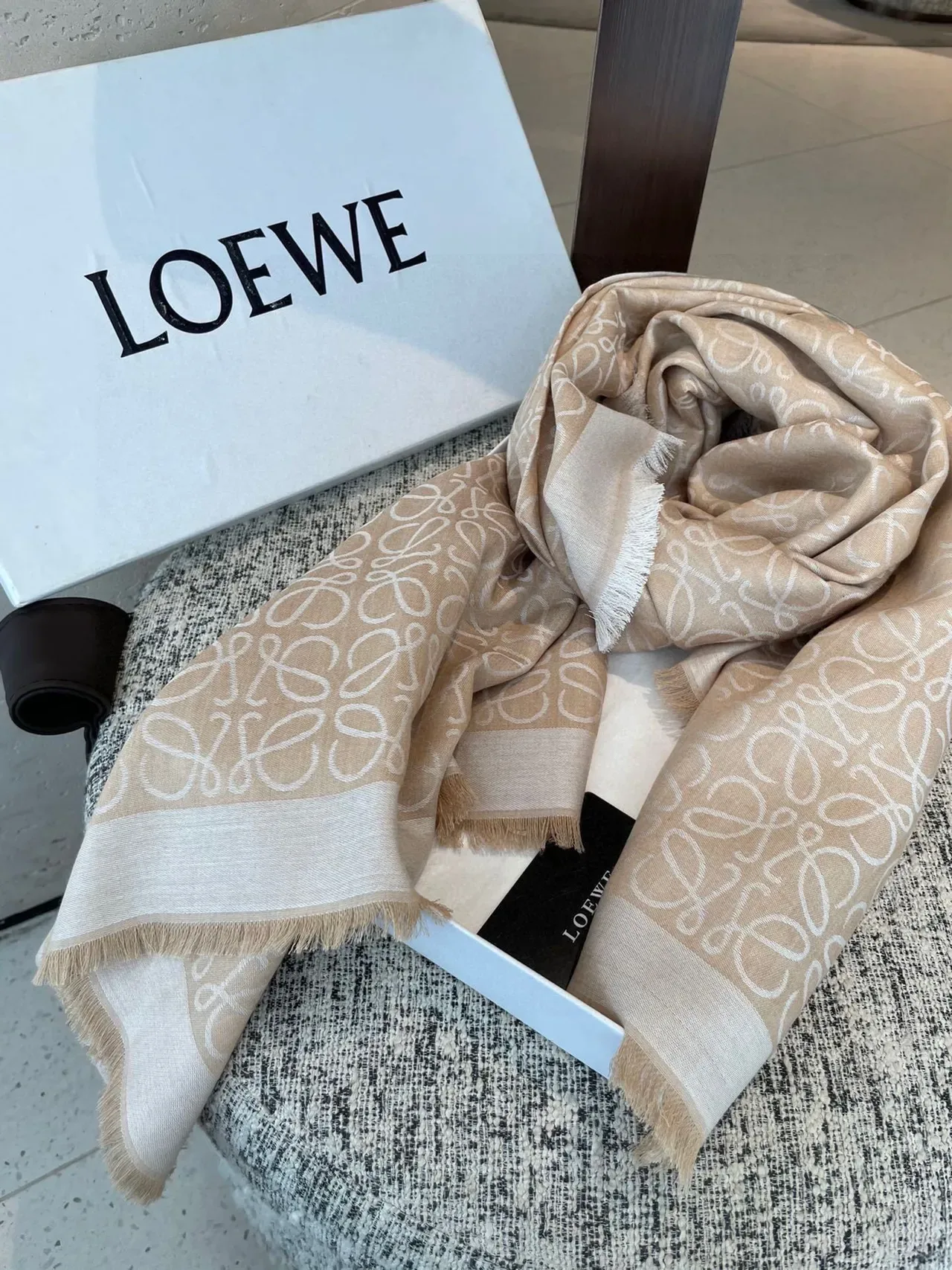 Écharpe Loewe Monogram Beige et Blanc Cachemire 9