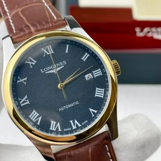 Longines Blue Brown Gold-Tone Case Guilloché Dial Mechanical Watch