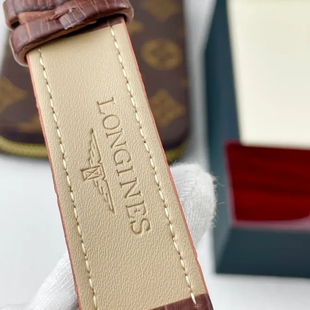 Longines Boîtier bleu marron or-ton cadran guilloché montre mécanique 2