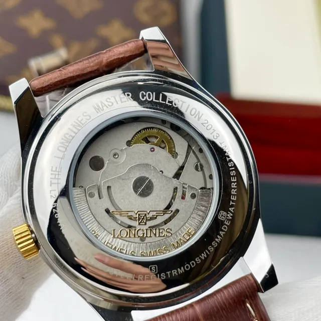 Longines Boîtier bleu marron or-ton cadran guilloché montre mécanique 3