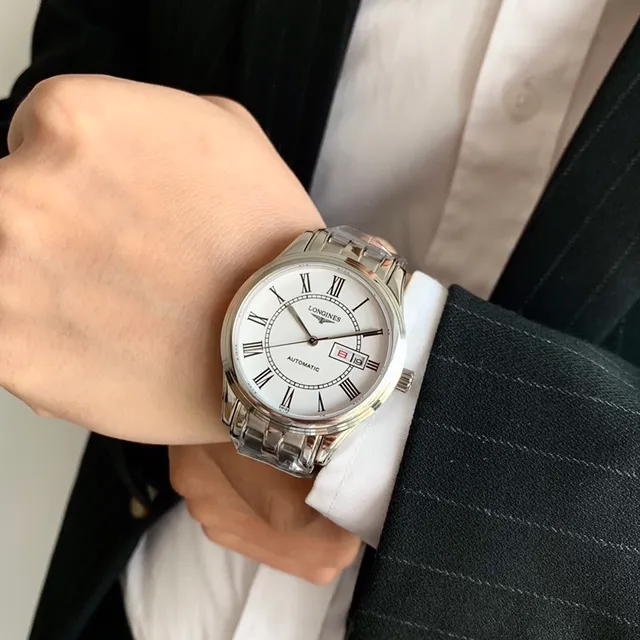 Longines Reloj mecánico con esfera de acero inoxidable plateada blanca 6