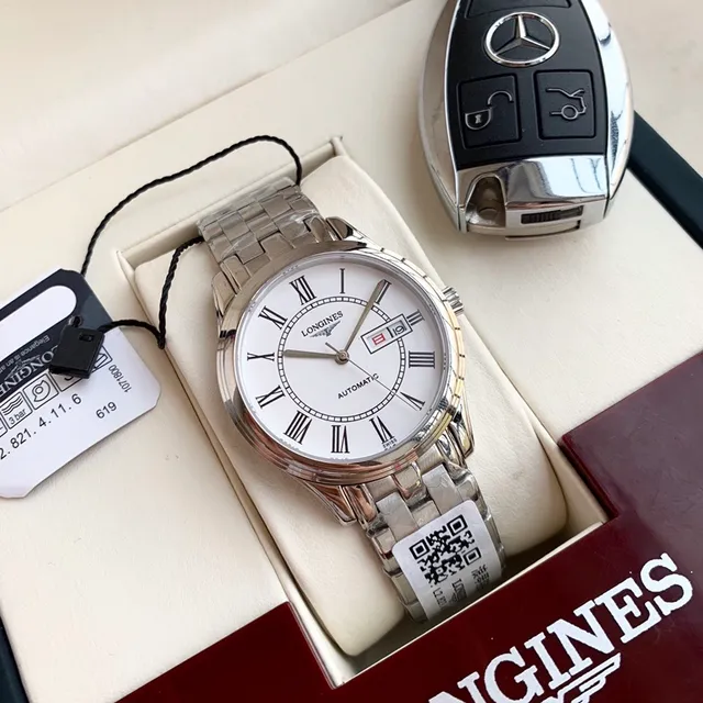 Longines Reloj mecánico con esfera de acero inoxidable plateada blanca 8