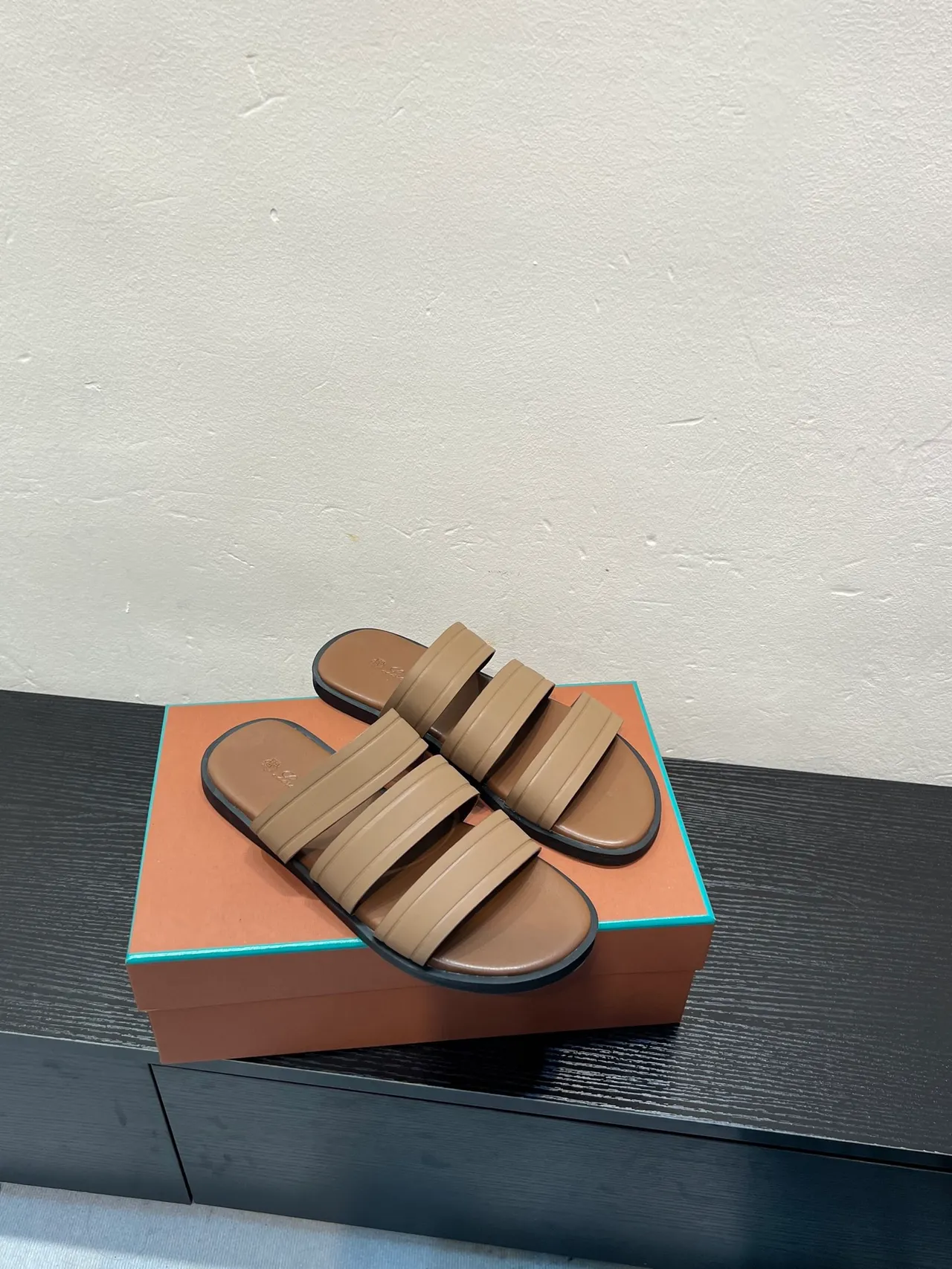 Loro Piana Beige Black Three-Strap Padded Slippers 5