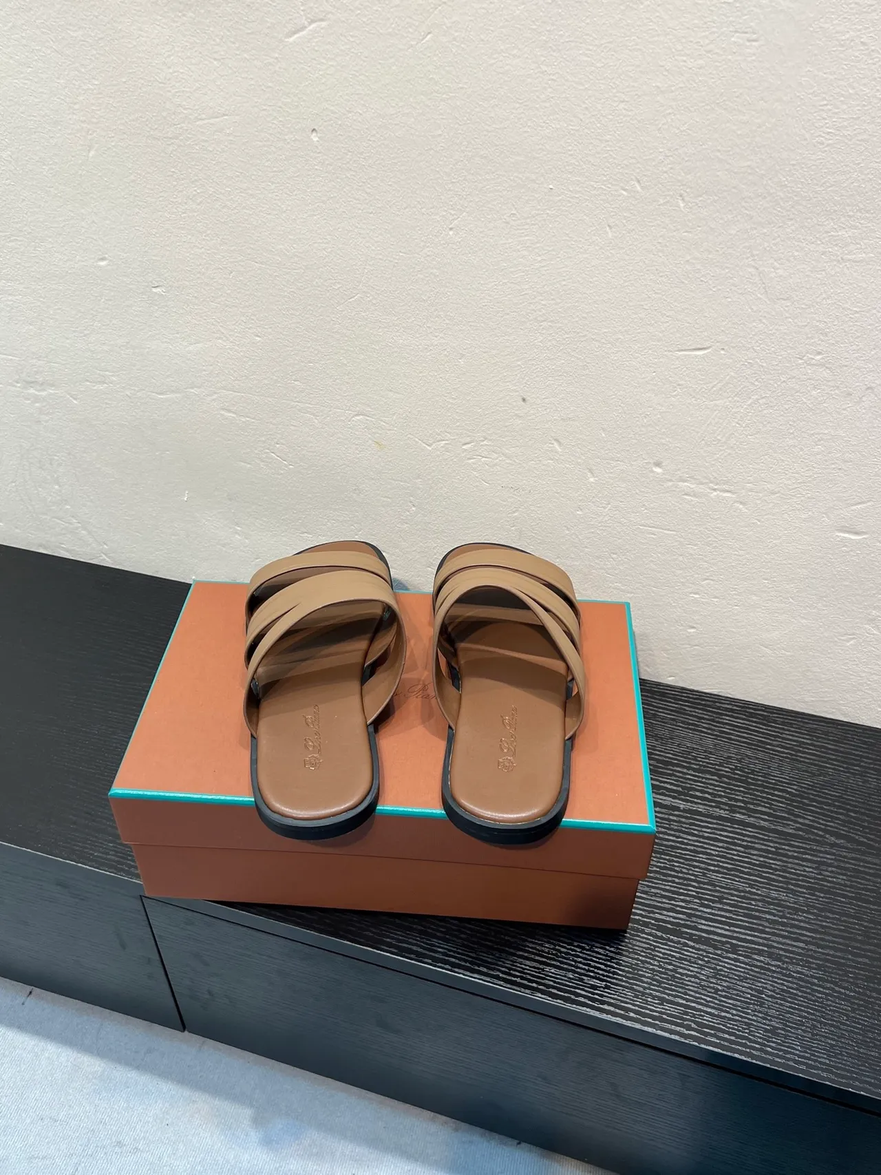 Loro Piana Beige Black Three-Strap Padded Slippers 6
