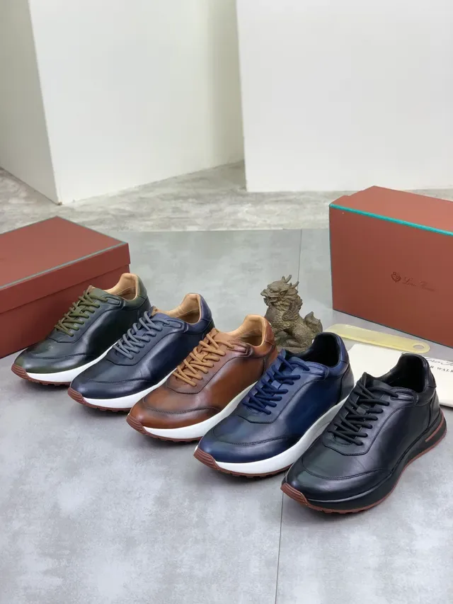 Loro Piana Zapatillas Negras y Verde Militar Cuero Superior Cordones Contrastantes 2