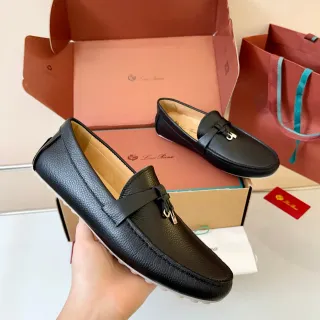 Loro Piana Gommino Loafer কালো পেবল্ড চামড়া Penny Loafer