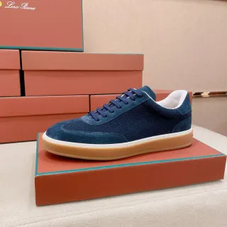 Loro Piana 海军麂皮和网面生活方式运动鞋