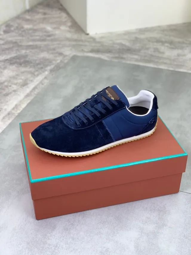 Loro Piana Navy Chaussures Lifestyle en Daim et Nylon 5