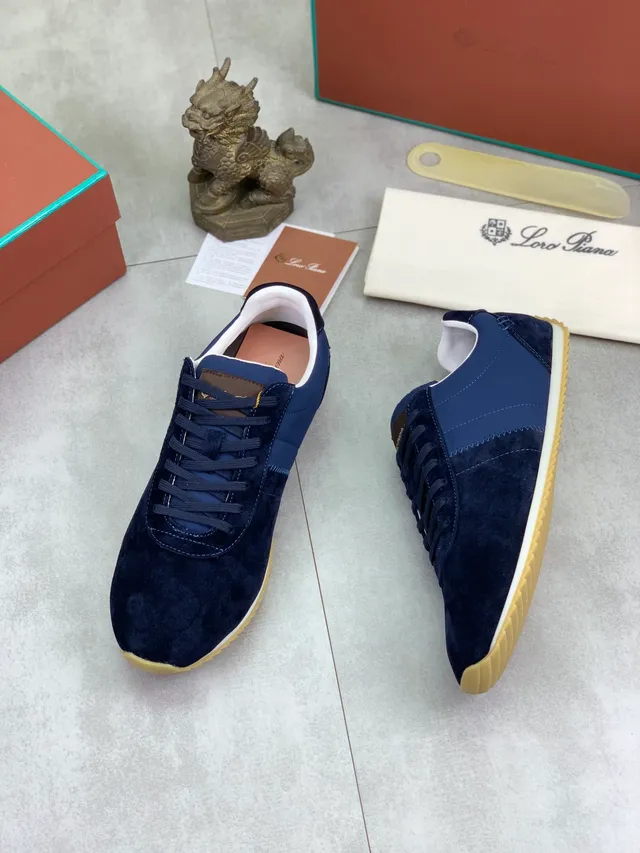 Loro Piana Navy Chaussures Lifestyle en Daim et Nylon 6