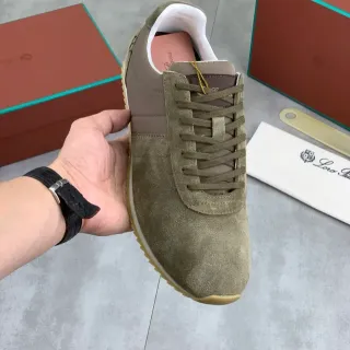 Loro Piana Olive Green Suede and Taupe Leather Lifestyle Sneakers