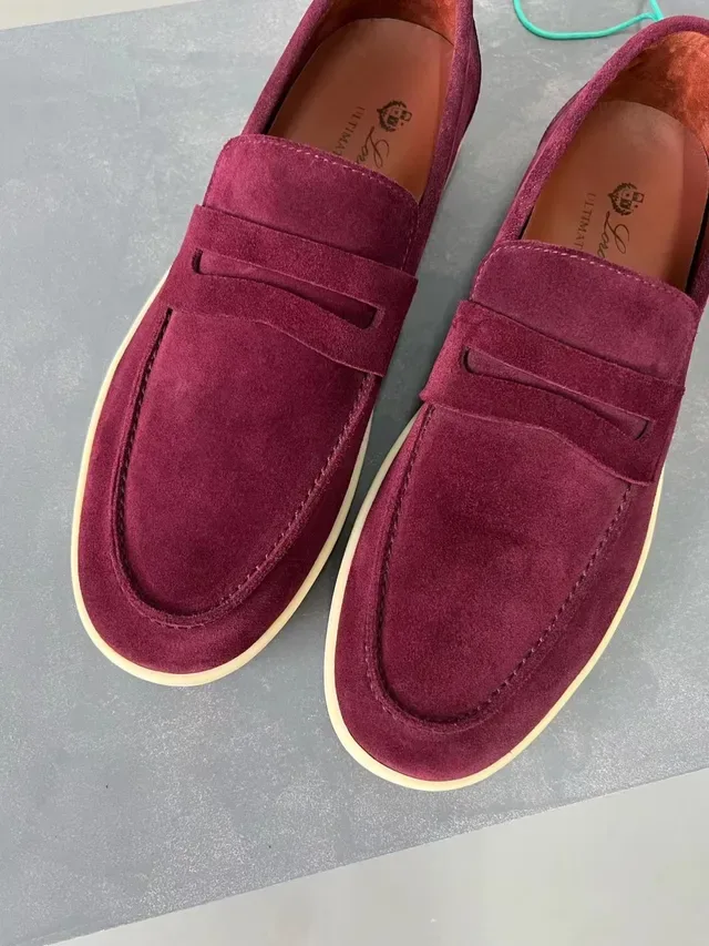 Loro Piana Penny Loafer Burdeos Ante Contraste Suela Mocasines 5