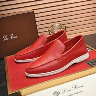 Loro Piana Summer Walk Mocassins de Couro Vermelho