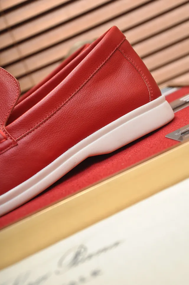 Loro Piana Summer Walk Red Leather Loafers 2