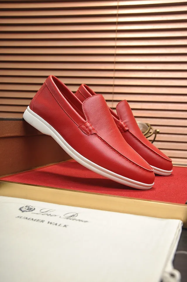 Loro Piana Summer Walk Red Leather Loafers 3
