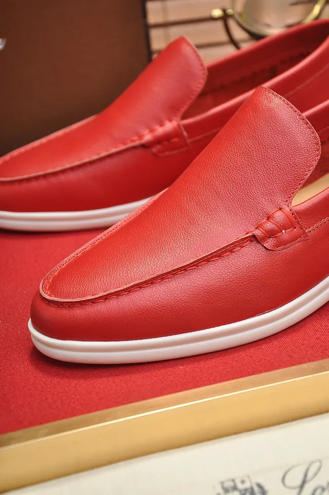 Loro Piana Summer Walk Red Leather Loafers 4