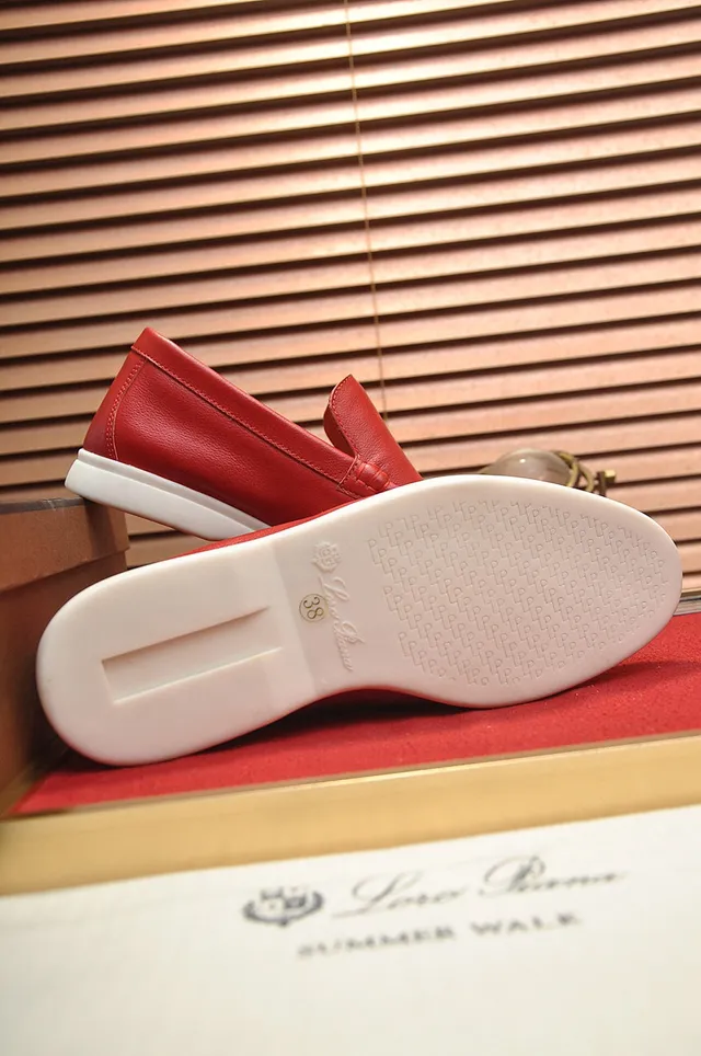 Loro Piana Summer Walk Red Leather Loafers 5