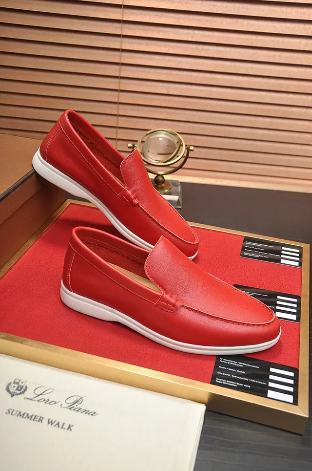 Loro Piana Summer Walk Red Leather Loafers 6