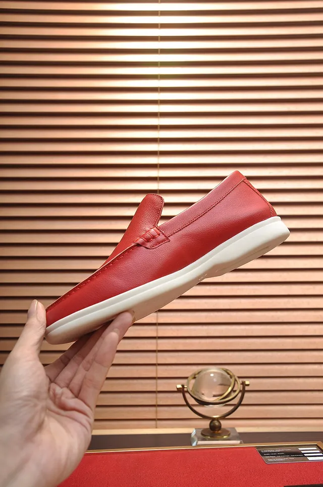 Loro Piana Summer Walk Red Leather Loafers 7