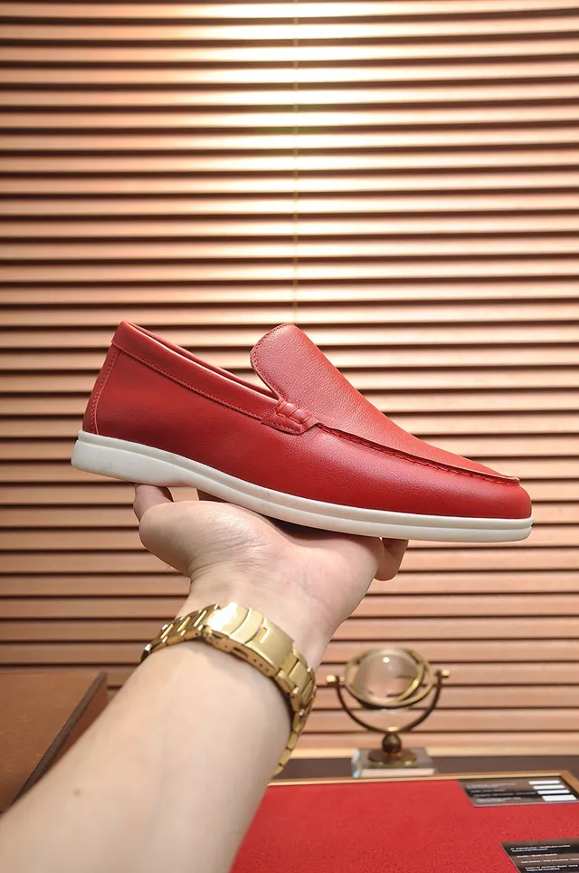 Loro Piana Summer Walk Red Leather Loafers 8