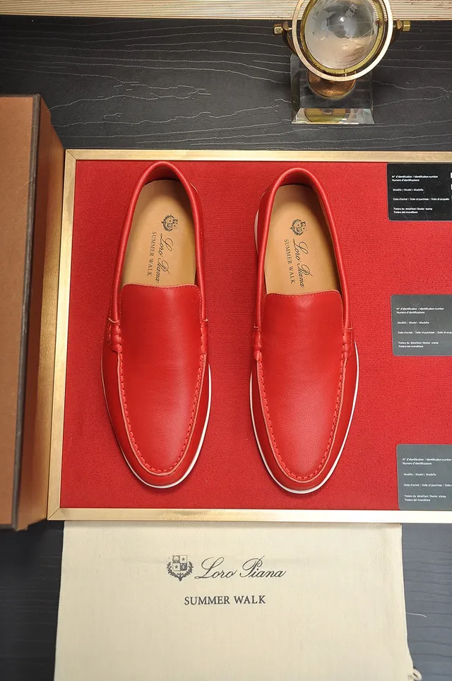 Loro Piana Summer Walk Red Leather Loafers 9
