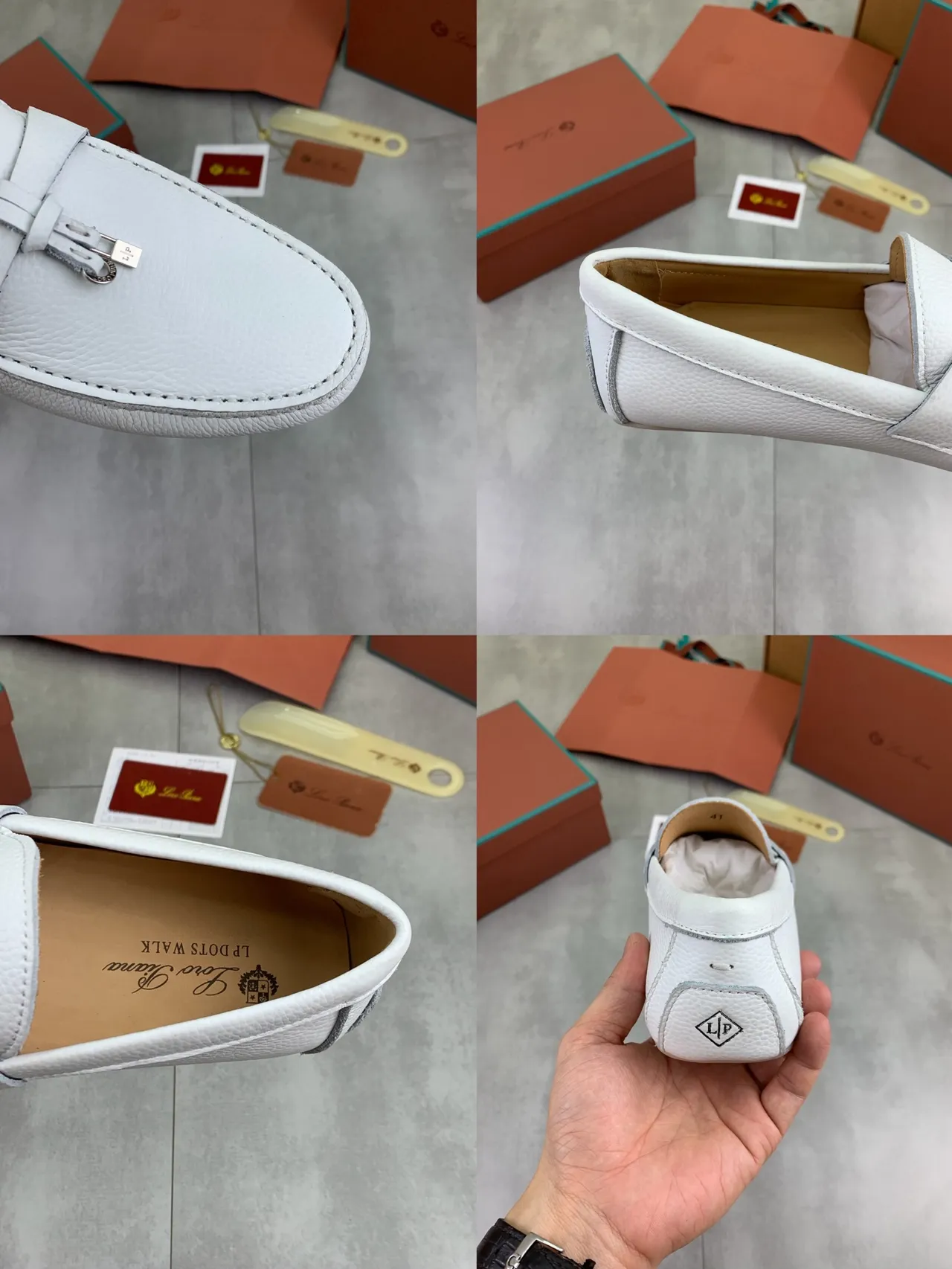 Loro Piana Zapato Mocasín de Cuero Pebbleado Blanco con Correa Nudosa 2