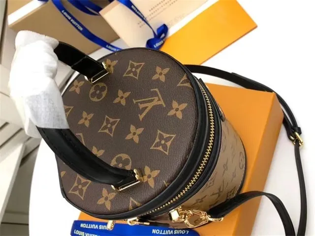 Louis Vuitton Sac seau beige noir structure rigide cylindrique toile monogram 2