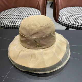 Louis Vuitton Beige Gold Structured Crown Sheer Pleated Brim Overlay Bucket Hat
