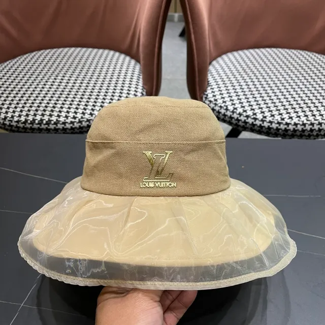 Louis Vuitton 米色金色 结构皇冠 薄纱褶边叠加 桶帽 4