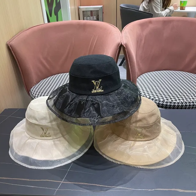 Louis Vuitton 米色金色 结构皇冠 薄纱褶边叠加 桶帽 5