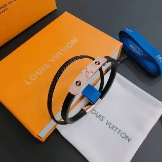 Louis Vuitton Black Blue Dual-Band Braided Leather Bracelet