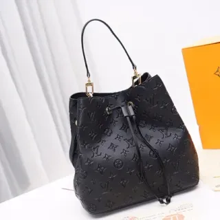 Louis Vuitton Black Gold Embossed Monogram Leather Drawstring Closure Bucket Bag