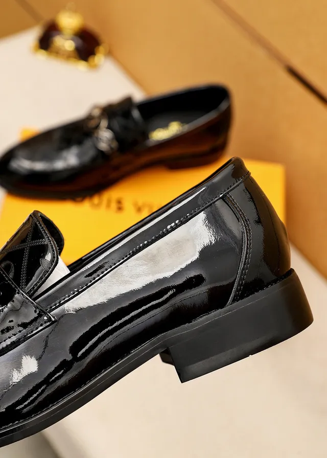 Louis Vuitton Black Gold Patent Leather Monogrammed Loafer 4