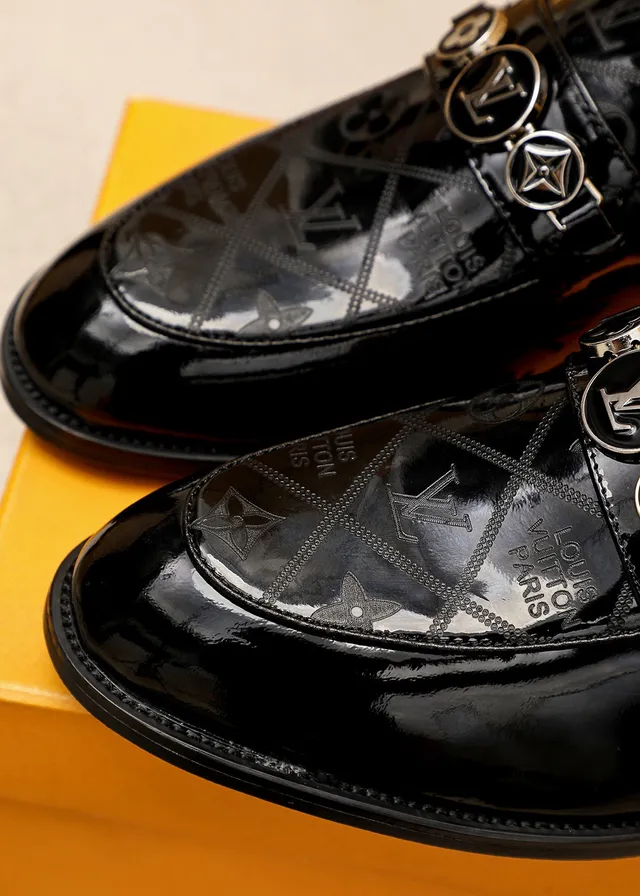 Louis Vuitton Black Gold Patent Leather Monogrammed Loafer 6