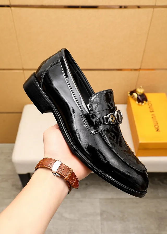 Louis Vuitton Black Gold Patent Leather Monogrammed Loafer 7