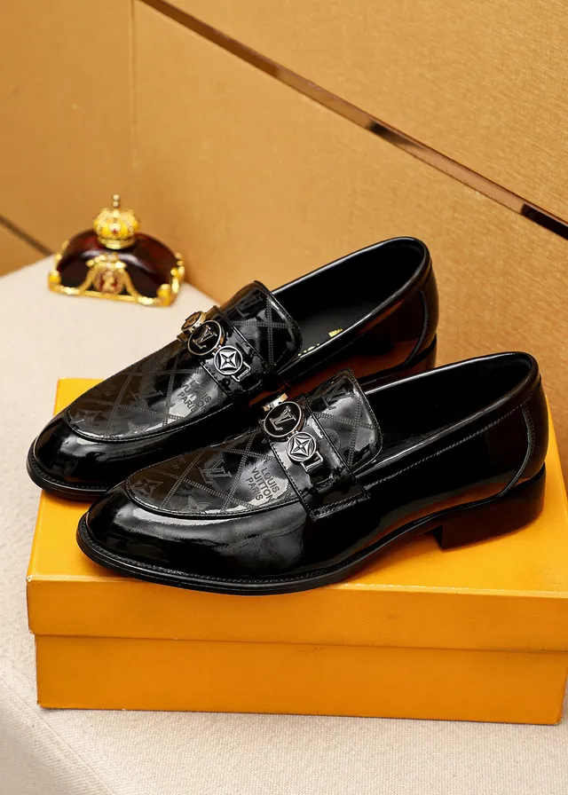 Louis Vuitton Black Gold Patent Leather Monogrammed Loafer 8
